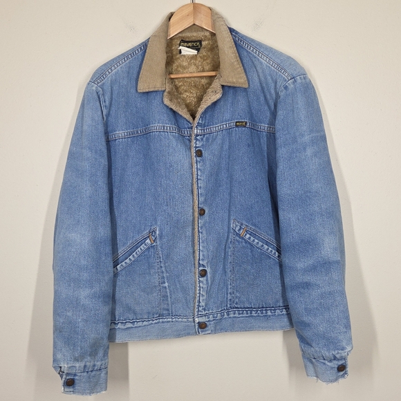 Vintage Maverick Blue Bell Denim Jean Trucker Chore Barn Jacket Sherpa Lined USA